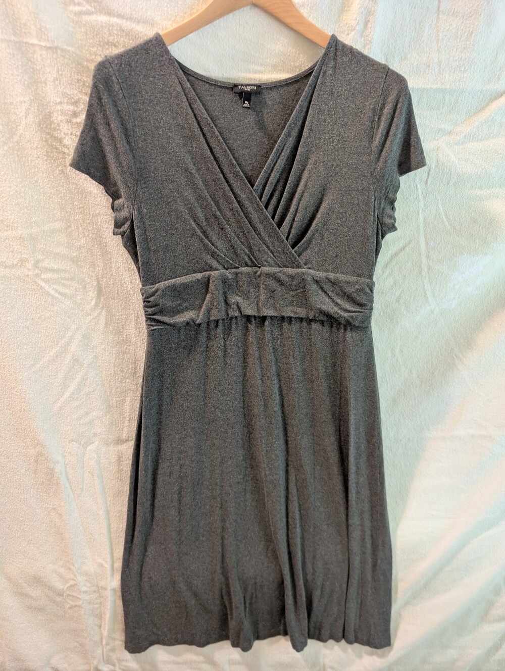 Talbots Charcoal Gray Short Sleeve Faux-Wrap Dress